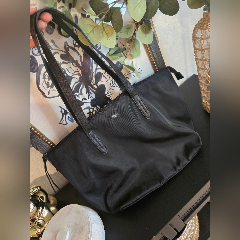 Botkier New York Large Black Nylon Bond Zip Top Tote Shoulder Bag